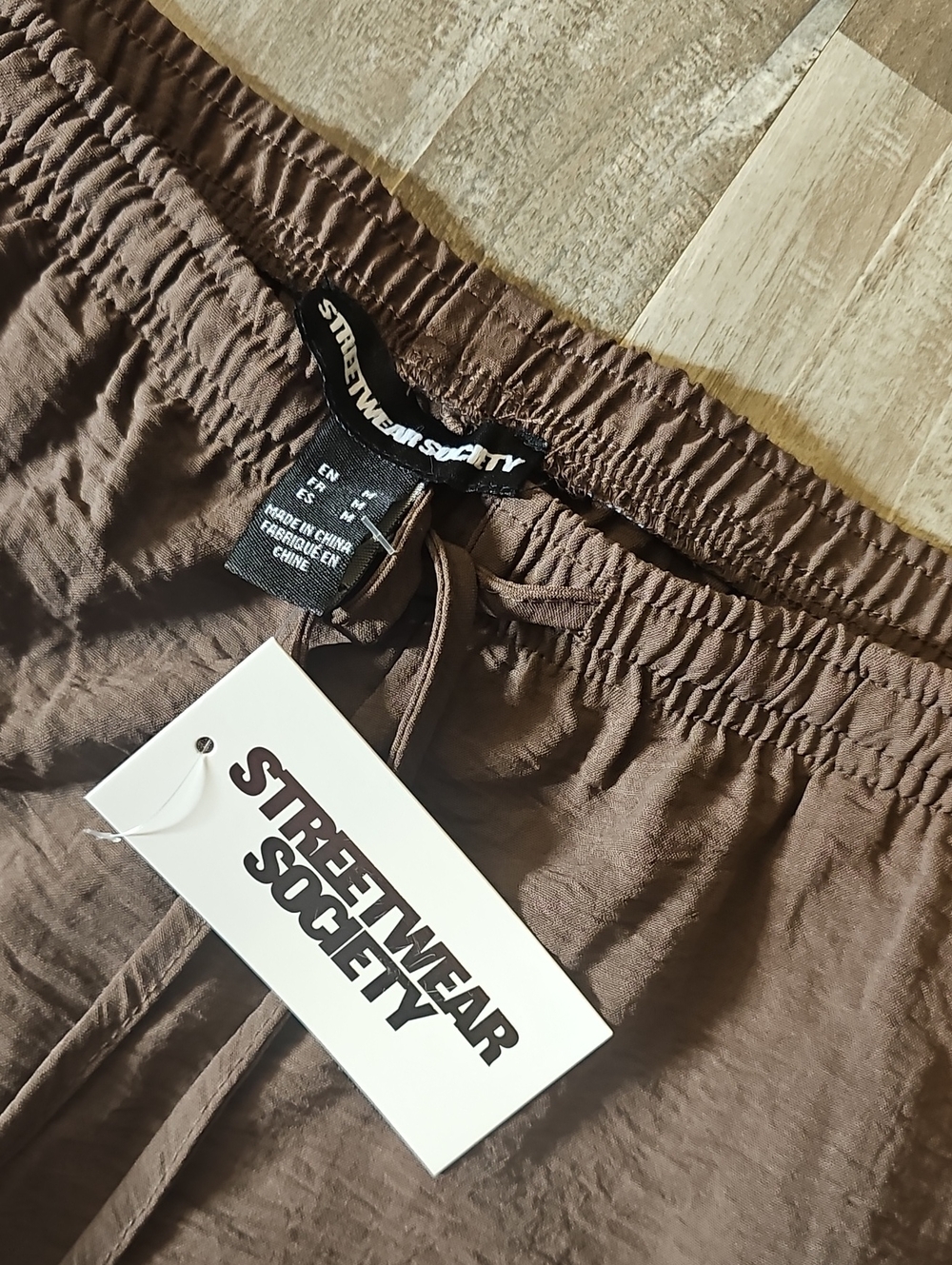 NWT Streetwear Society Pants Wide Leg Pull On Medium Brown Lightweight - Picture 2 of 5